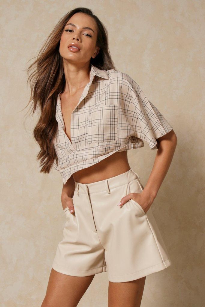 Womens Cropped Boxy Check Shirt - nude - 6, Nude