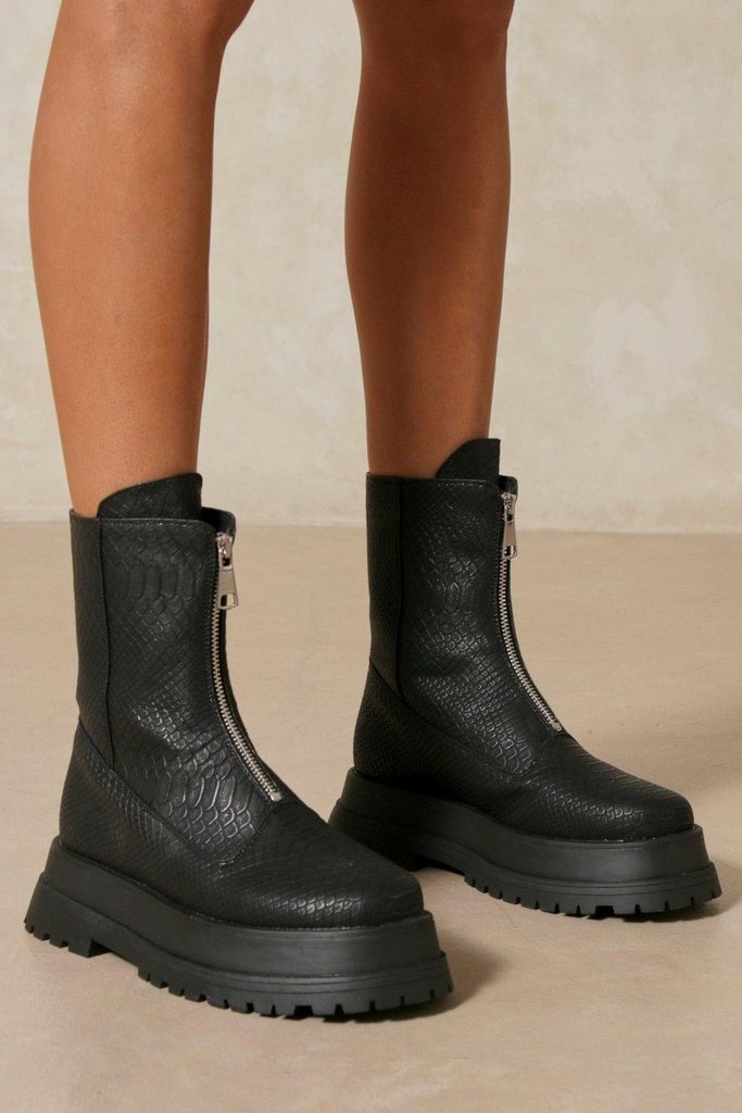 Womens Croc Zip Chunky Ankle Boot - black - 3, Black
