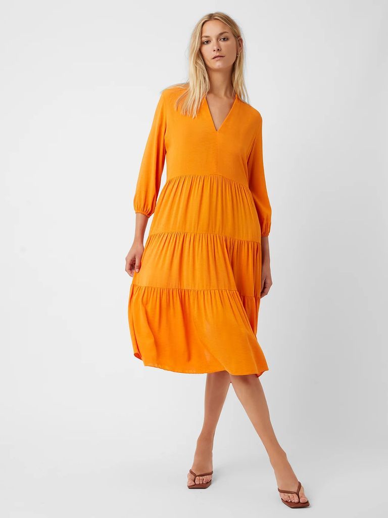Summer V-Neck Midi Dress Seville Orange