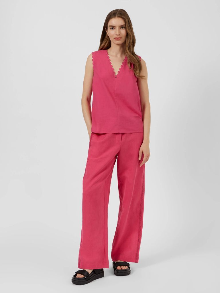 Summer Organic Ric Rac V Neck Top Magenta