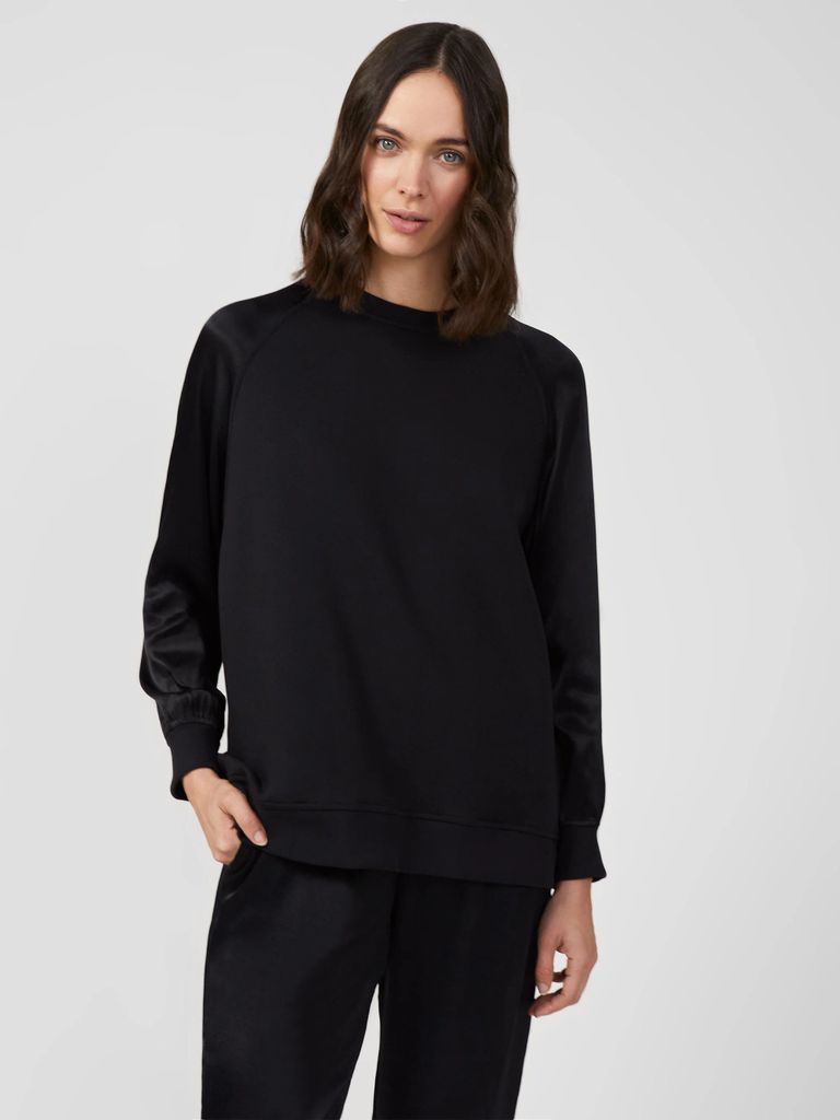 Satin Mix Long Sleeve Sweatshirt Black