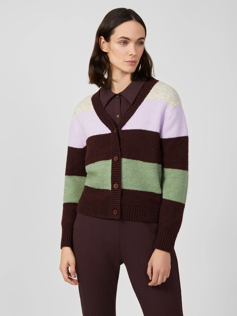 Winter Stripe Recycled Knit Cardigan Lavender Multi