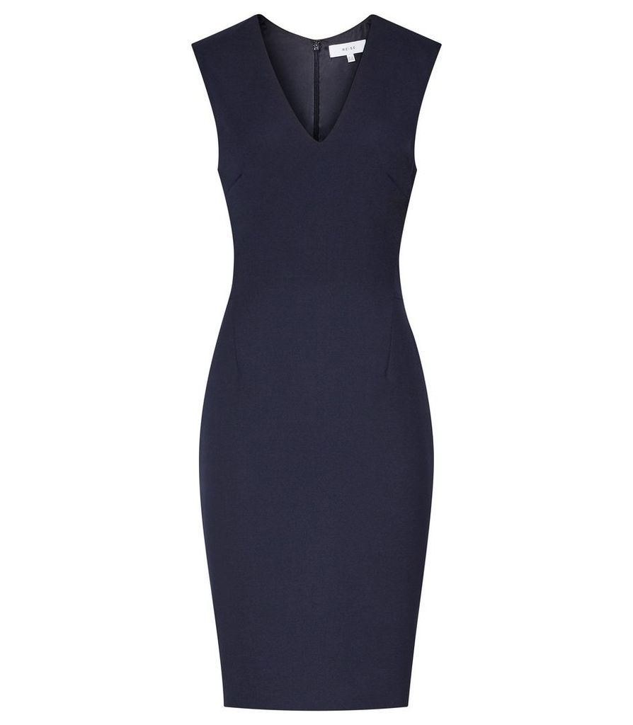 Reiss Faulkner Dress - Tailored V-neck Dress in Navy, Womens, Size 14