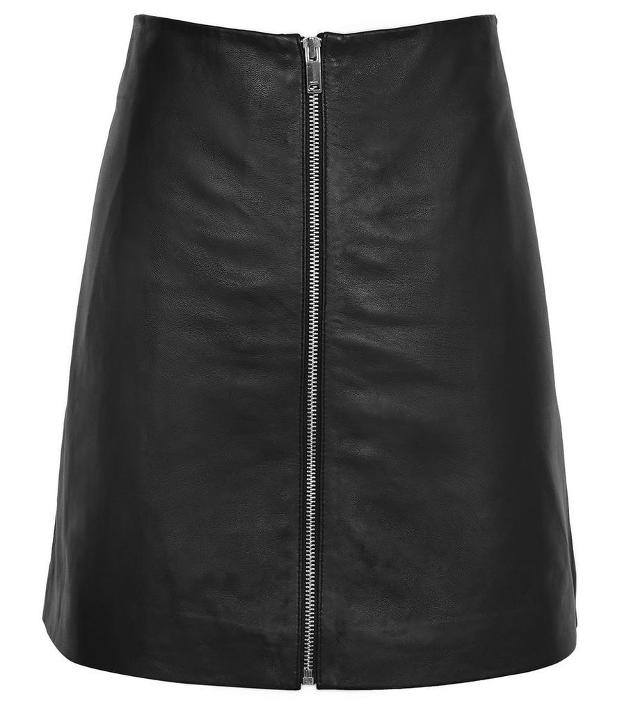 Reiss Annabelle - Zip-detail Leather Skirt in Black, Womens, Size 14
