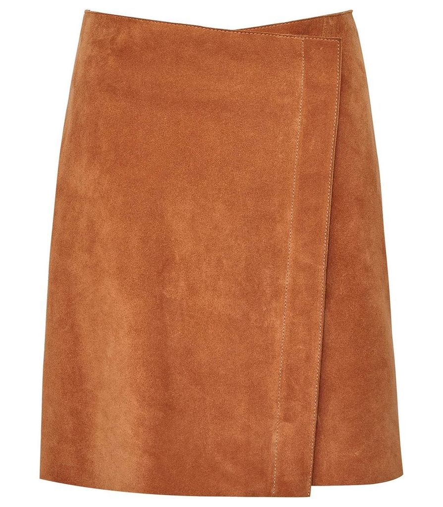 Reiss Sammie - Suede Wrap-front Skirt in Orange, Womens, Size 14