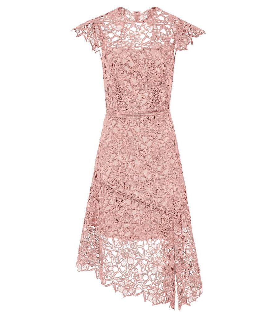 Reiss Ivana - Lace Asymmetric Hemline Dress in Pale Pink, Womens, Size 16