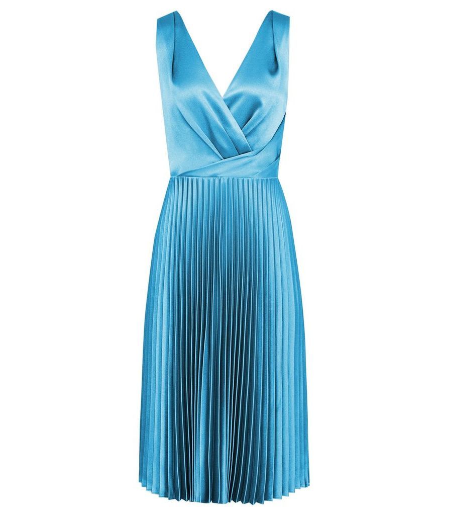 Reiss Alicia - Knife Pleat Midi Dress in Blue, Womens, Size 16