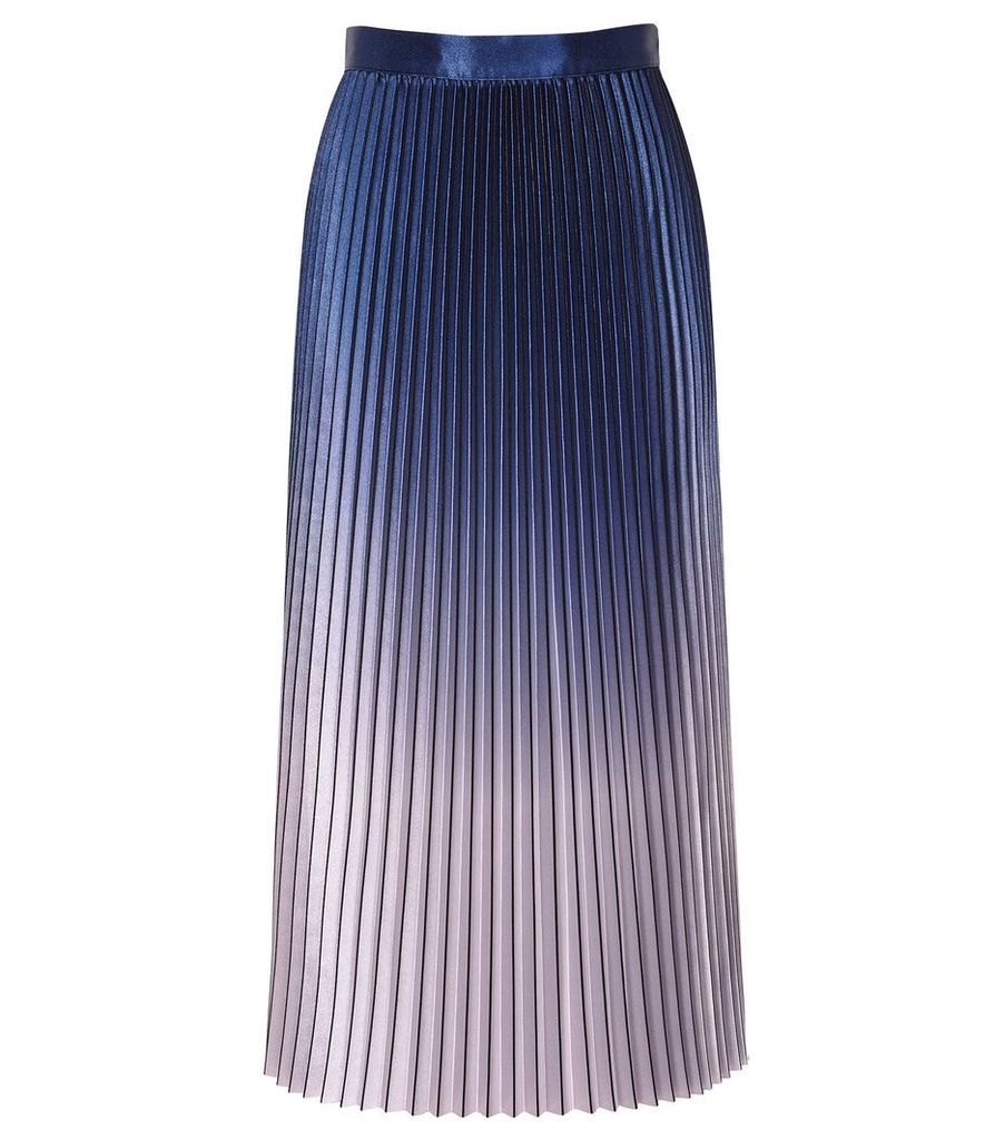 Reiss Anna - Metallic Ombre Pleated Midi Skirt in Blue, Womens, Size 14