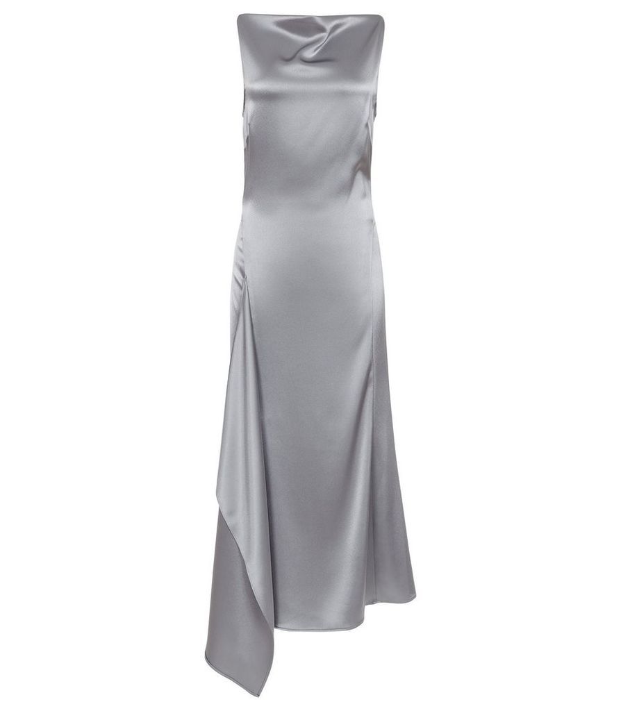 Reiss Seren - Lace Detail Midi Dress in Grey, Womens, Size 14