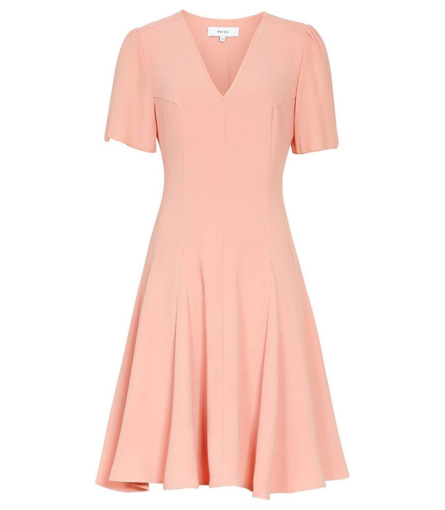 Reiss Natalia - V-neck Fit And Flare Dress in Pale Pink, Womens, Size 16