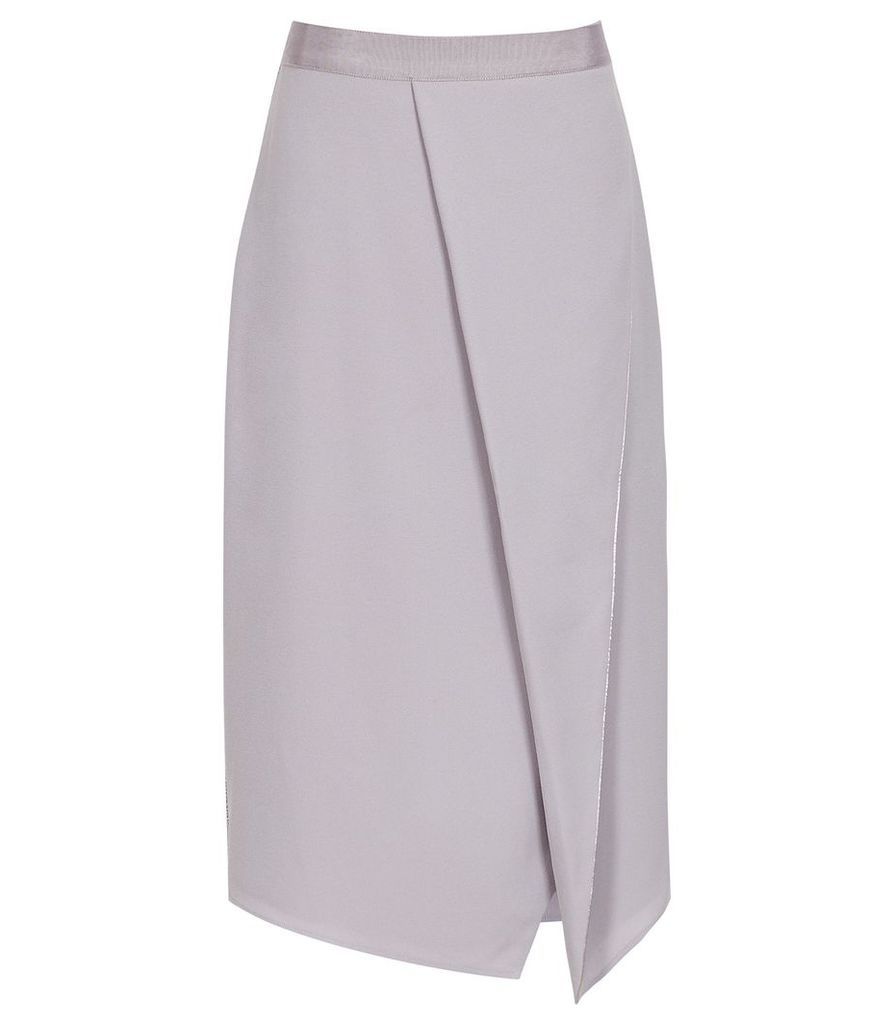 Reiss Sidney - Satin Wrap Front Pencil Skirt in Cloud, Womens, Size 14