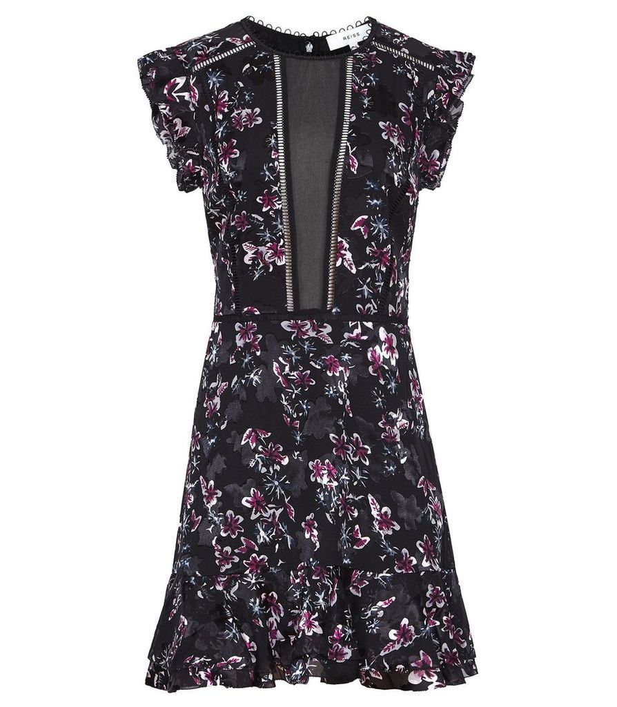 Reiss Alexandra - Floral Printed Dress in Black Floral, Womens, Size 16