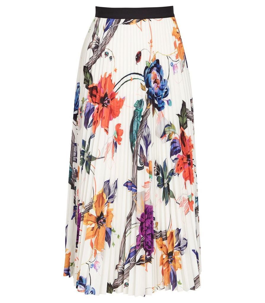 Reiss Mya - Bold Floral Knife Pleated Midi Skirt in Multi, Womens, Size 14