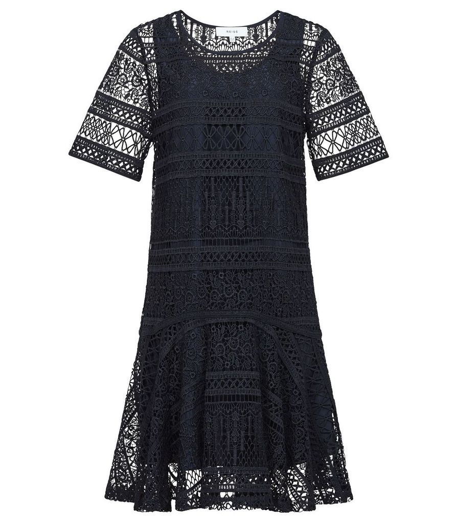 Reiss Linda - Lace Shift Dress in Navy, Womens, Size 12