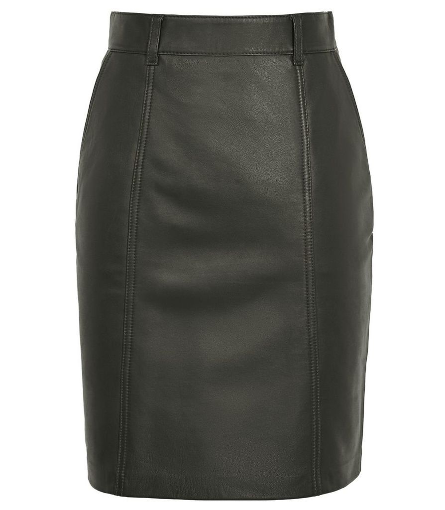 Reiss Kara - Leather Pencil Skirt in Green, Womens, Size 14