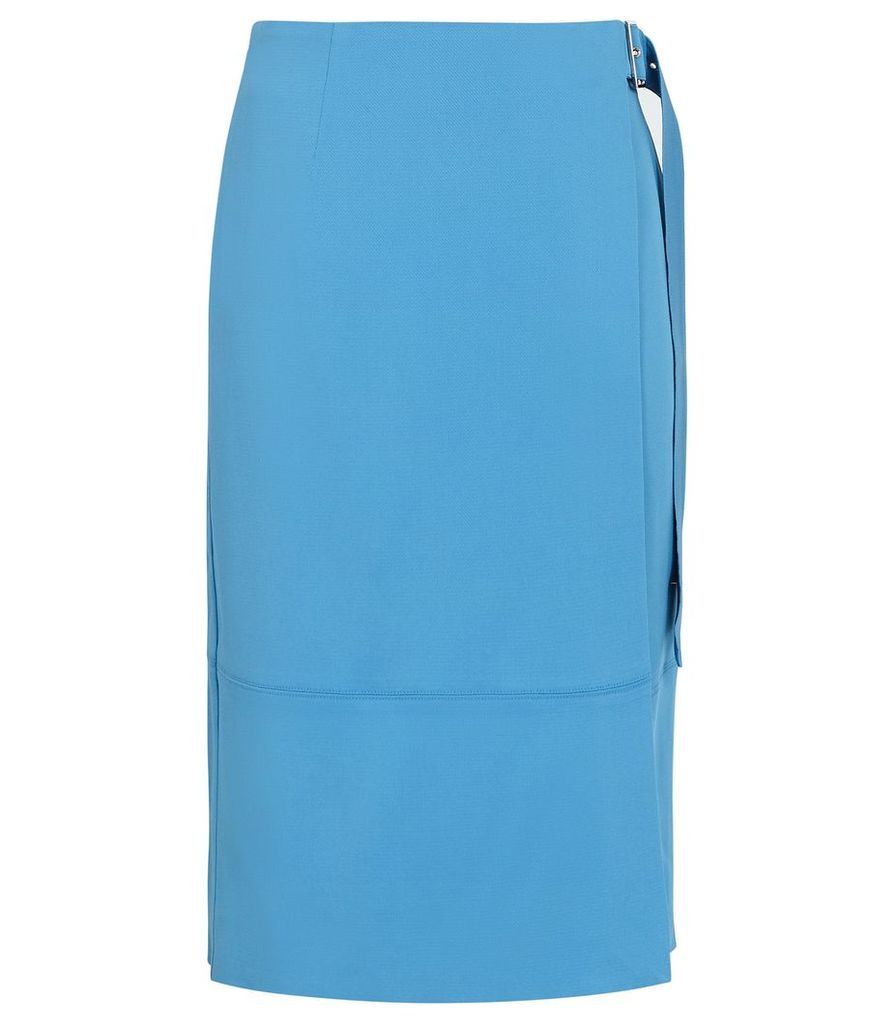 Reiss Belle Skirt - Wrap Front Skirt in Blue, Womens, Size 14