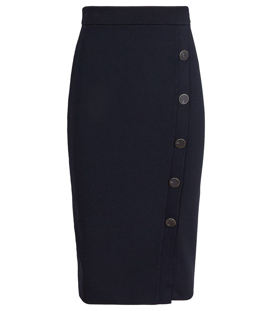 Reiss Hatty - Button Front Pencil Skirt in Navy, Womens, Size XXL