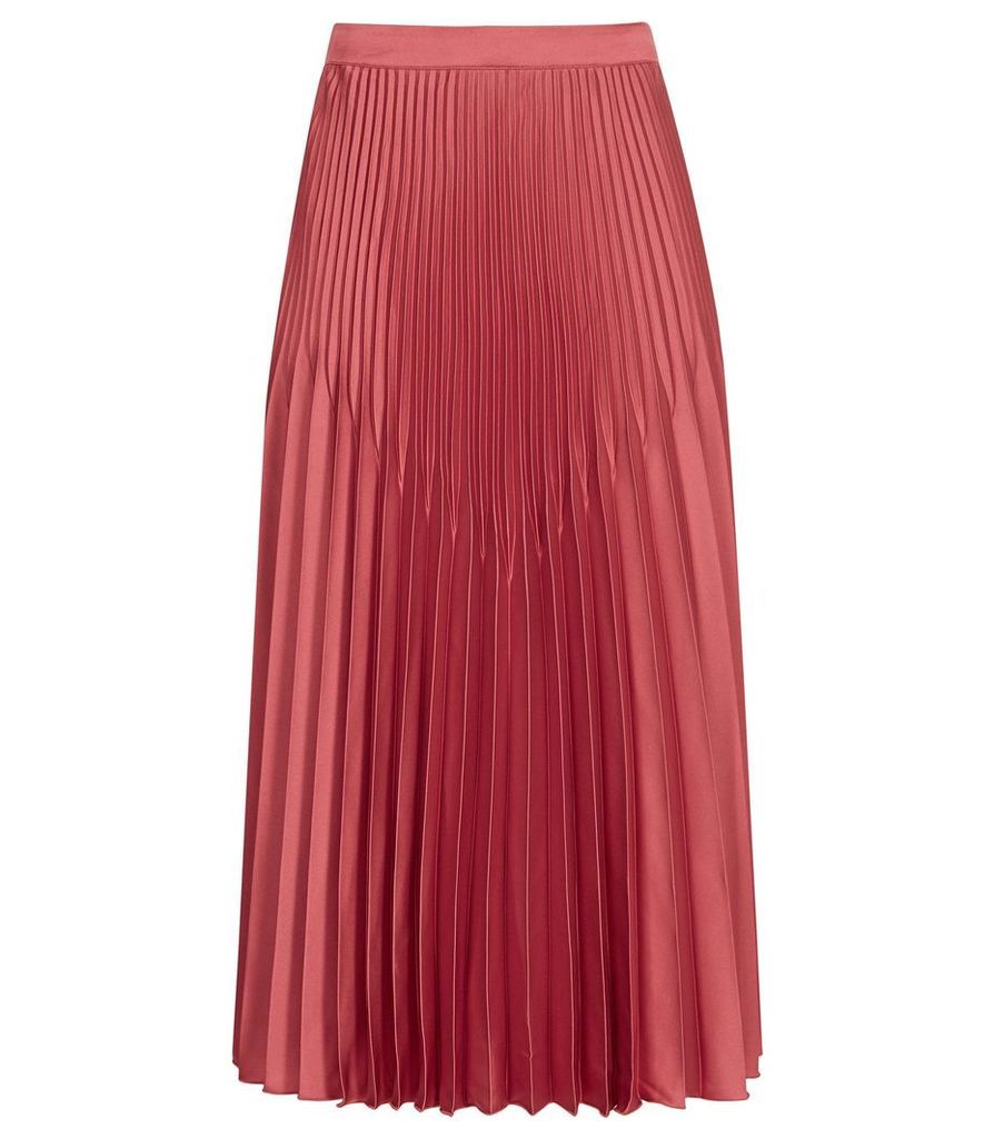 Reiss Isidora - Pleated Midi Skirt in Deep Blush, Womens, Size 14