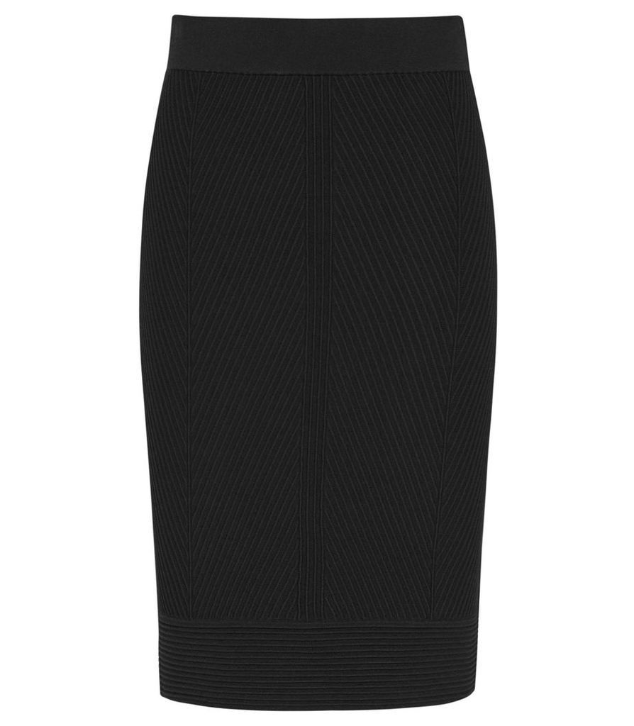 Reiss Melina - Textured Knitted Pencil Skirt in Black, Womens, Size XXL