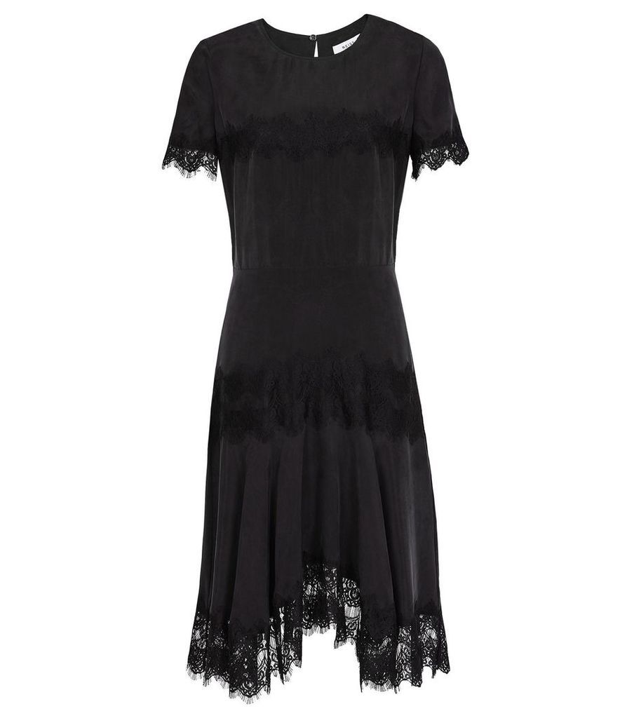 Reiss Kelis - Lace Trim Dress in Black, Womens, Size 16