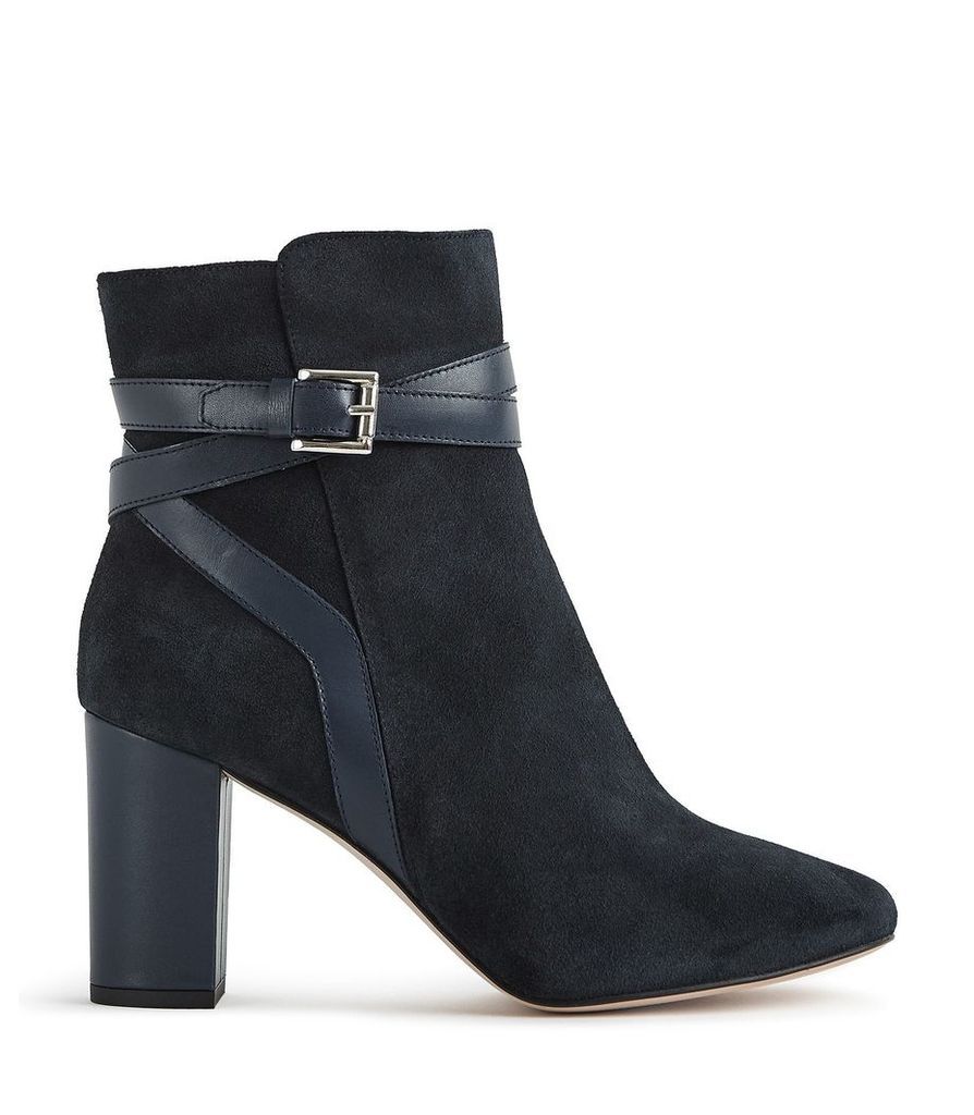 Reiss Enrica - Suede Buckle Detail Boots in Navy, Womens, Size 8