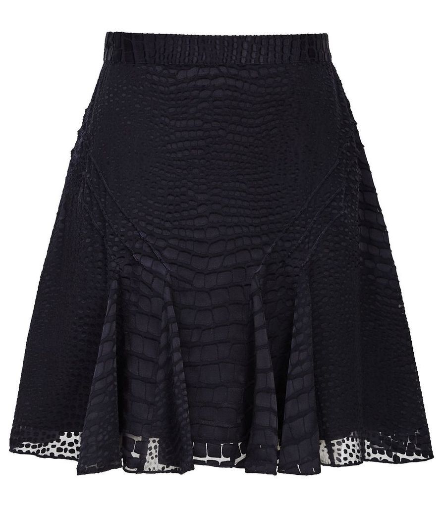 Reiss Lucy - Burnout Snake Pattern Skirt in Navy, Womens, Size 14