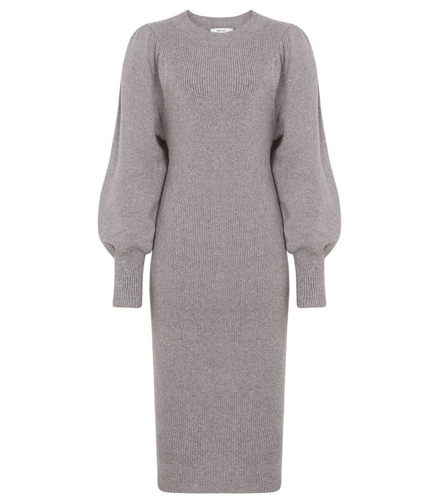 Reiss Nordica - Flute Sleeve Knitted Dress in Grey Marl, Womens, Size XL
