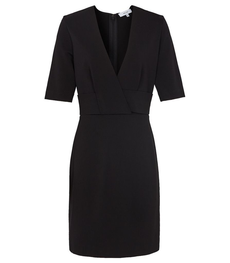 Reiss Rebecca - Wrap Front Slim Fit Dress in Black, Womens, Size 16