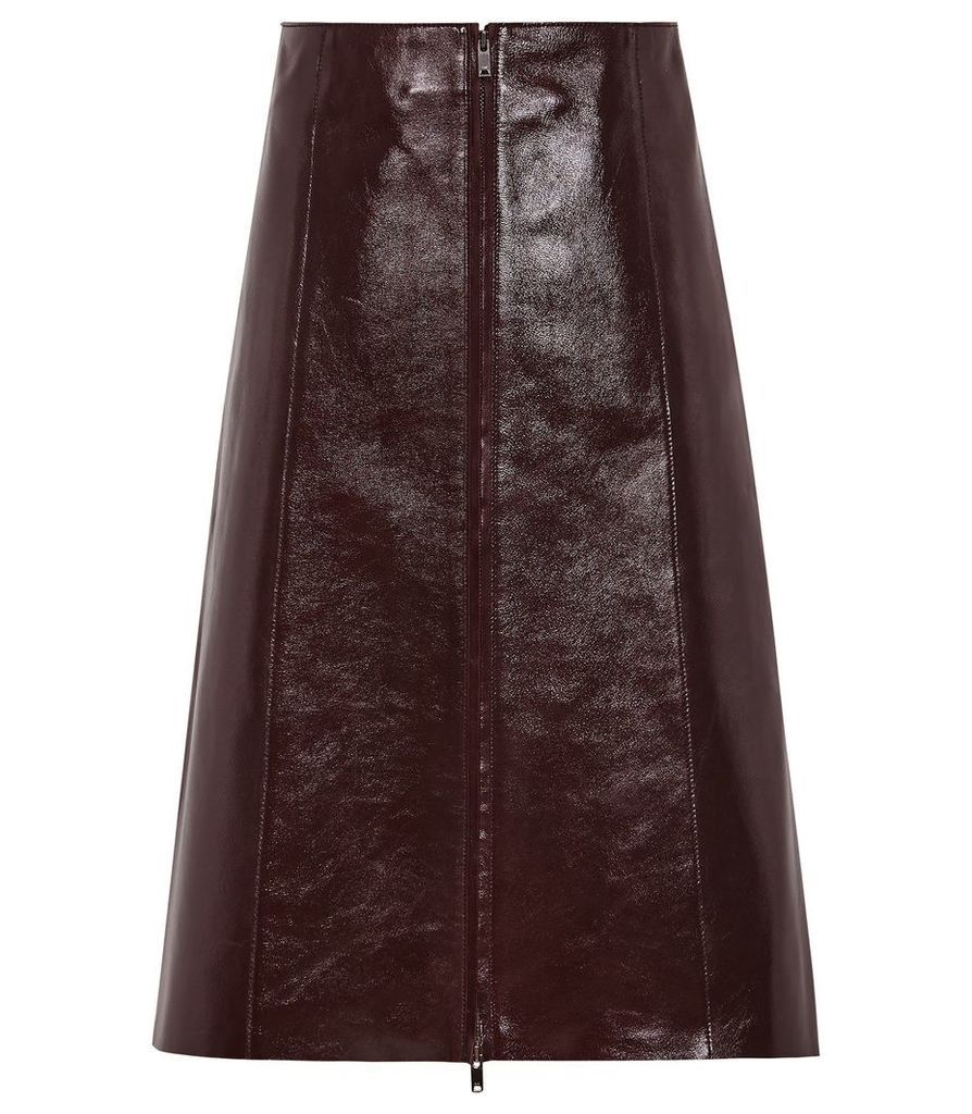 Reiss Hanna - Patent Leather Skirt in Oxblood, Womens, Size 14
