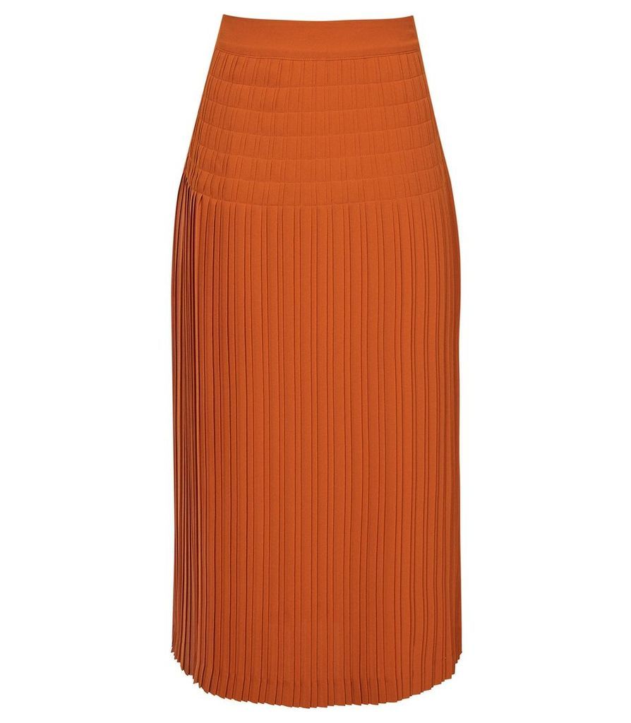Reiss Breona - Pleated Midi Skirt in Burnt Orange, Womens, Size 14