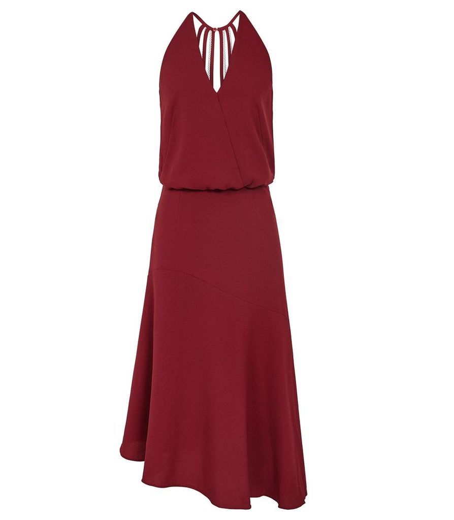 Reiss Fiona - Beaded Strappy Midi Dress in Redcurrant, Womens, Size 16