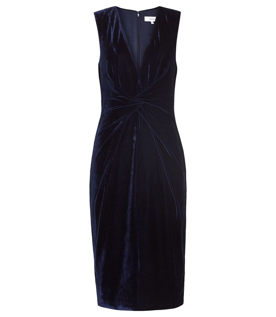 Reiss Mosaic Velvet - Twist Front Dress in Midnight Navy, Womens, Size 16