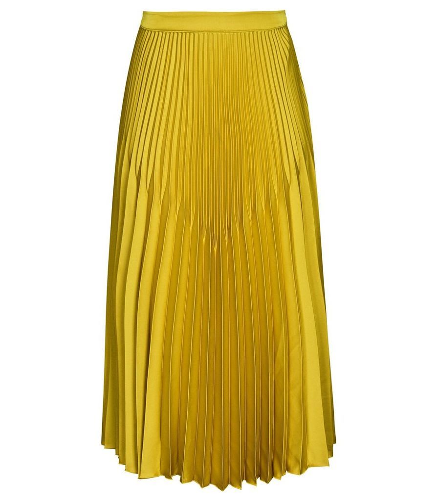Reiss Isidora - Knife Pleat Midi Skirt in Gold, Womens, Size 14