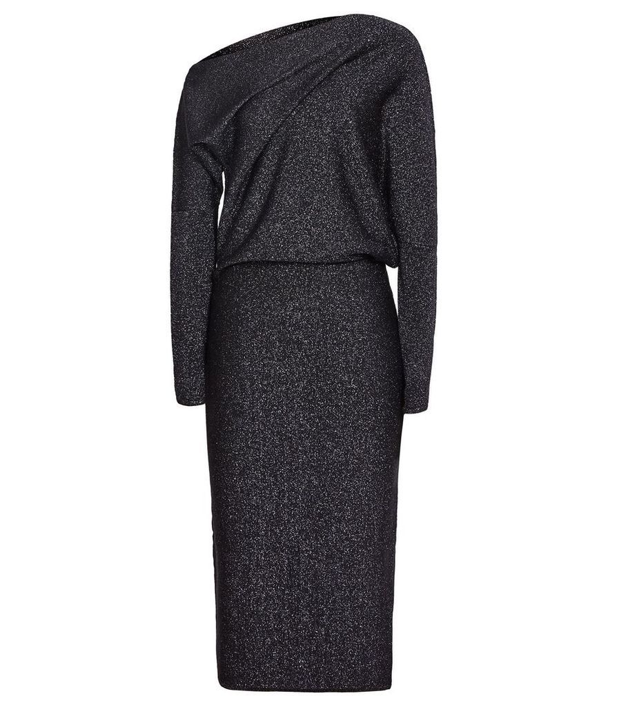 Reiss Rayna - Metallic Knitted Dress in Navy Metallic, Womens, Size XL