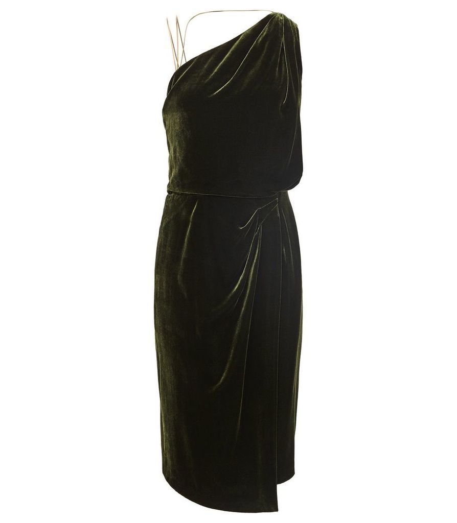 Reiss Una - Velvet Strappy Back Cocktail Dress in Dark Green, Womens, Size 16