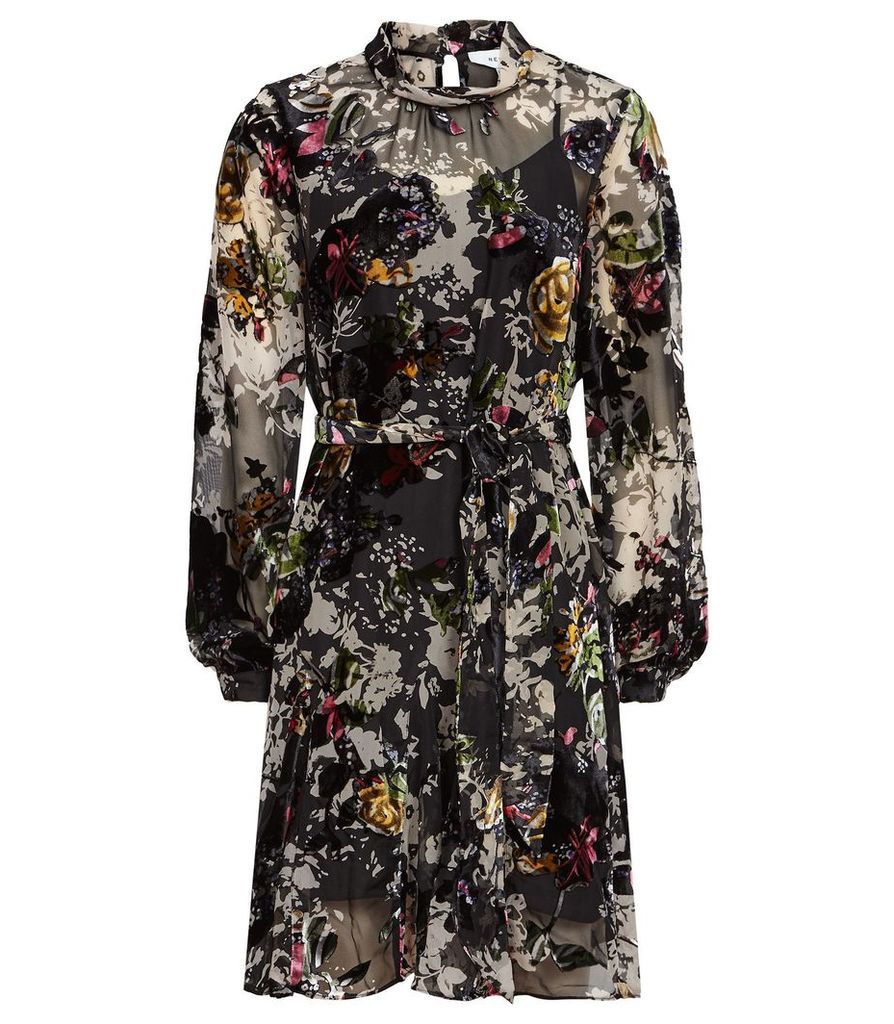 Reiss Jasia - Floral Burnout Shift Dress in Multi, Womens, Size 16