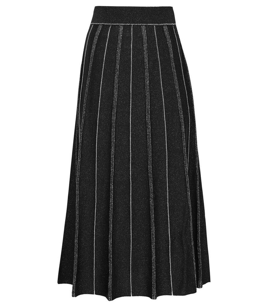Reiss Arden - Knitted Midi Skirt in Black Metallic, Womens, Size XXL