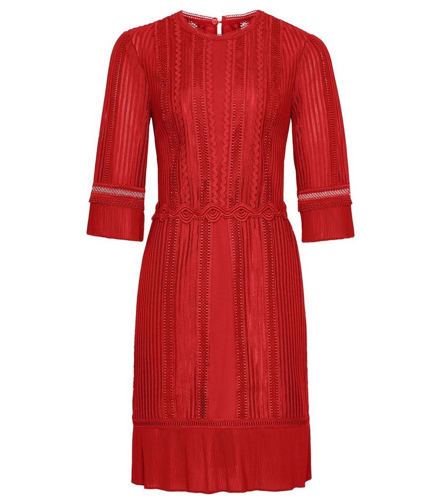 Reiss Freya - Lace Detail Dress in Red, Womens, Size 16