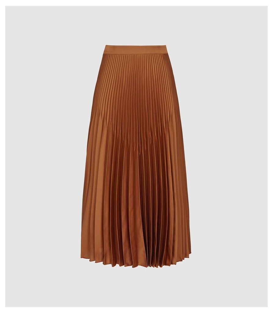 Reiss Isidora - Pleated Midi Skirt in BRONZE, Womens, Size 14