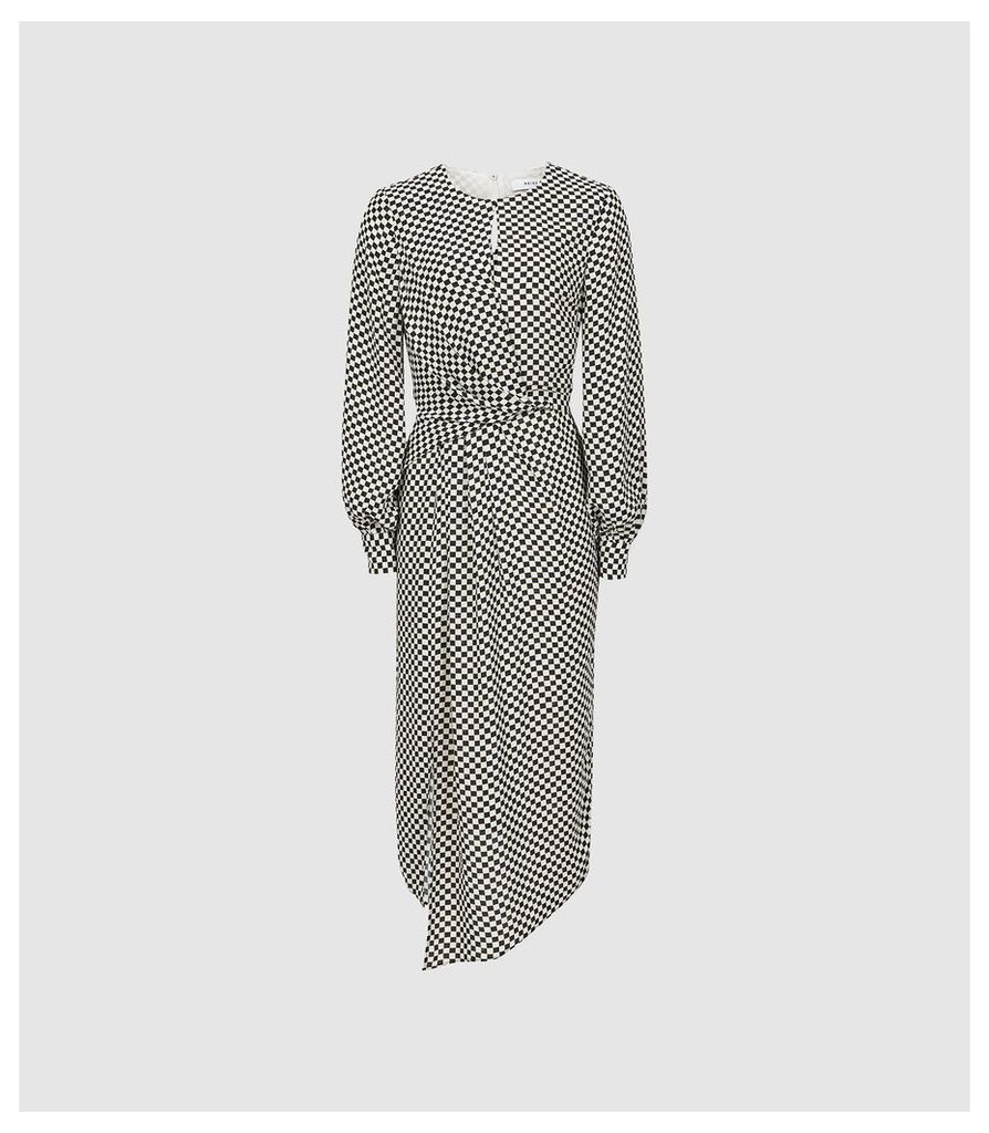 Reiss Dahlia - Check Printed Midi Dress in Black/white, Womens, Size 16