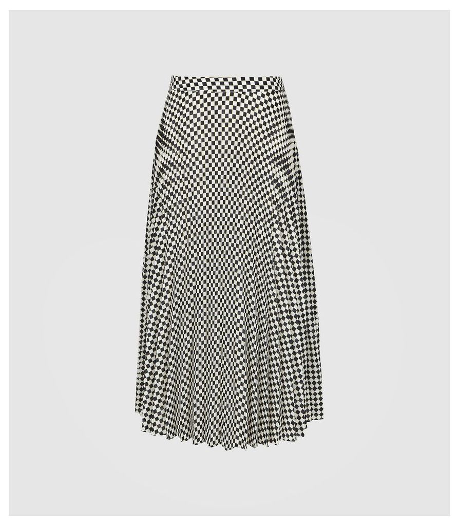 Reiss Abigail - Checked Pleated Midi Skirt in Black/white, Womens, Size 14