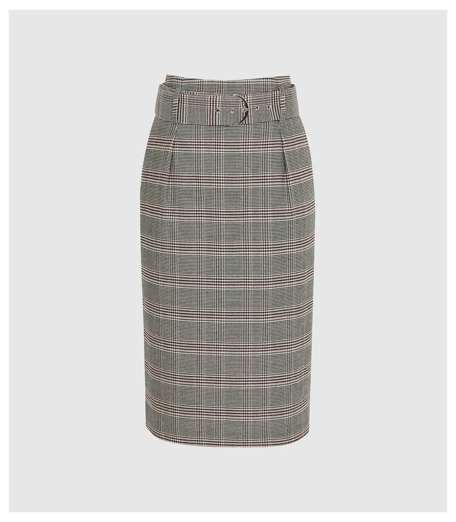 Reiss Connie - Checked Skirt With Belt in Multi, Womens, Size 14