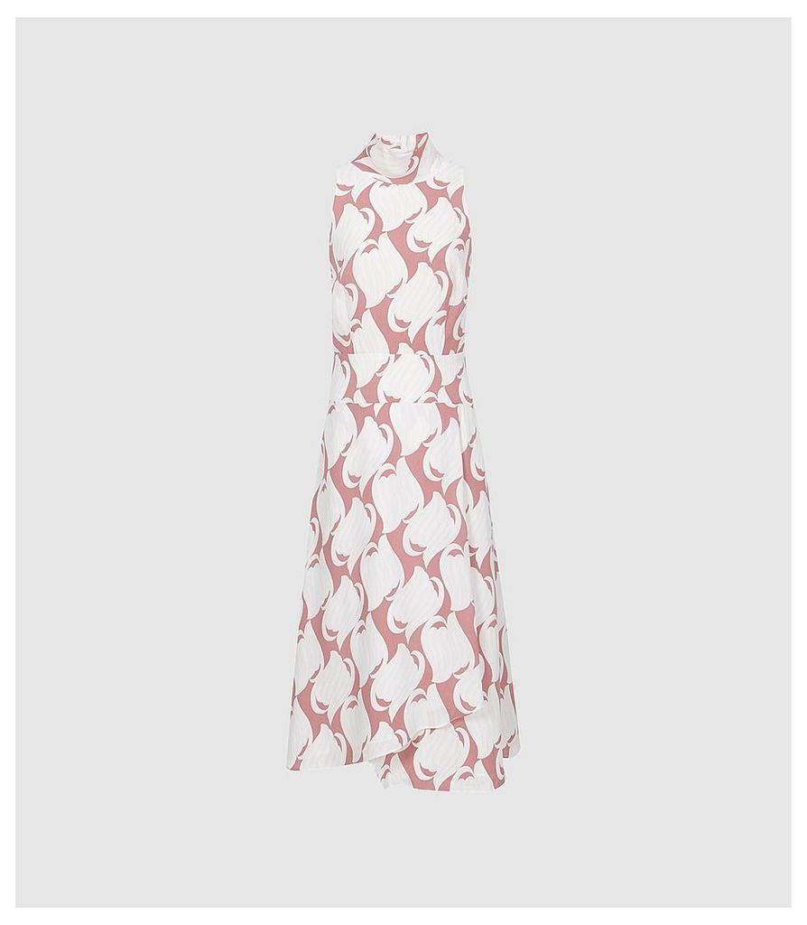 Reiss Doriana Print - Swirl Printed High Neck Midi Dress in Pink Swirl, Womens, Size 16