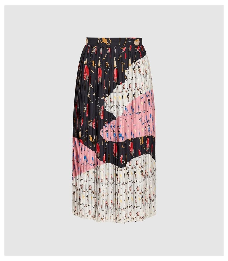 Reiss Olga - Bold Floral Pleated Midi Skirt in Multi, Womens, Size 12