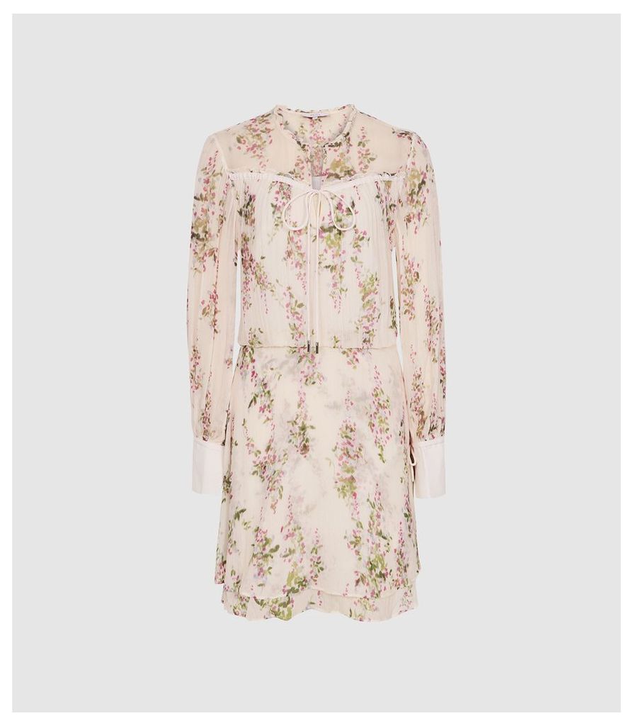 Reiss Lucca - Floral Smock Dress in Floral White, Womens, Size 16