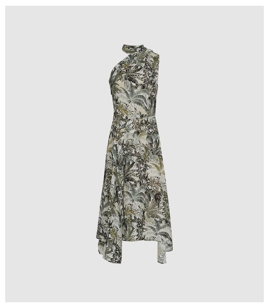Reiss Adelia Print - Asymmetric Midi Dress in Multi, Womens, Size 16