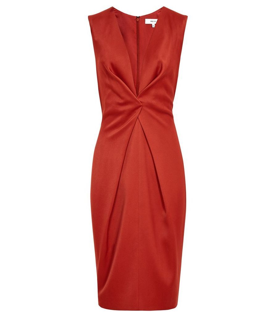 Reiss Mosaic - Twist Front Dress in Desert Red, Womens, Size 14