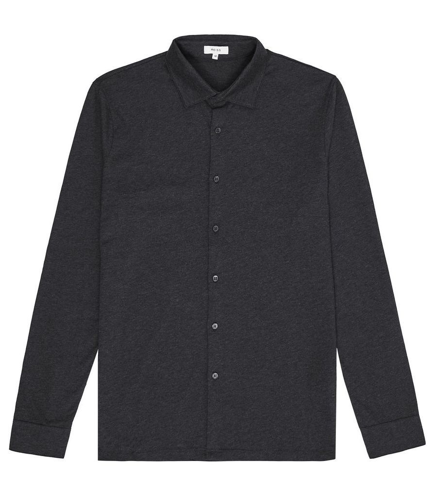 Reiss Verse - Mercerised Cotton Shirt in Charcoal, Mens, Size XXL