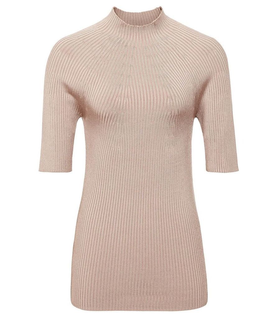 Reiss Lina - Ribbed Half-sleeve Top in Copper Rose, Womens, Size XXL