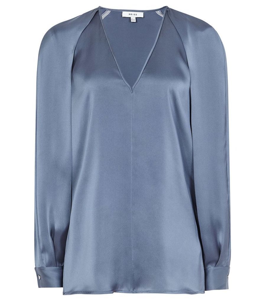 Reiss Cora - V-neck Blouse in Lagoon Blue, Womens, Size 14